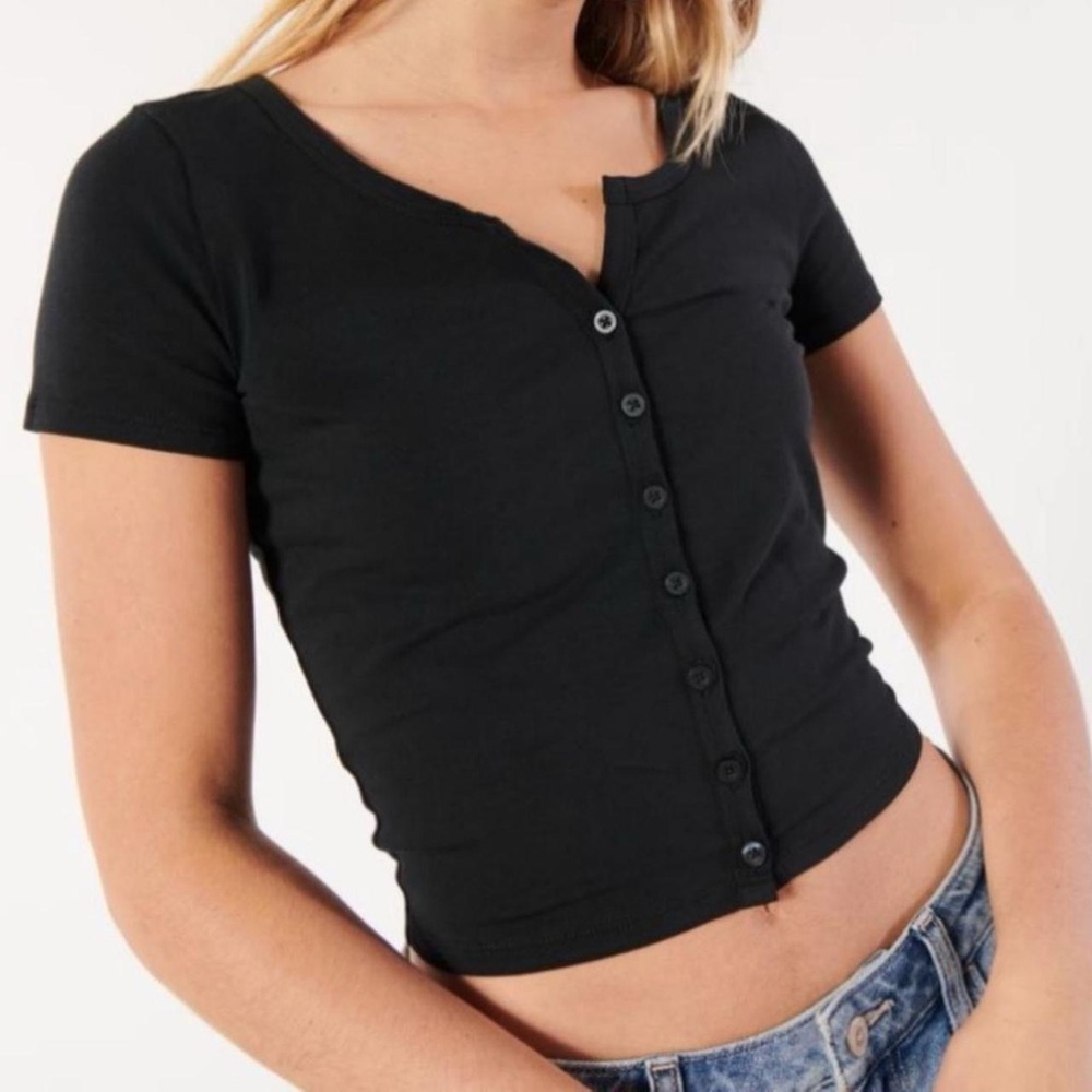 Hollister Black Button Up Baby Tee